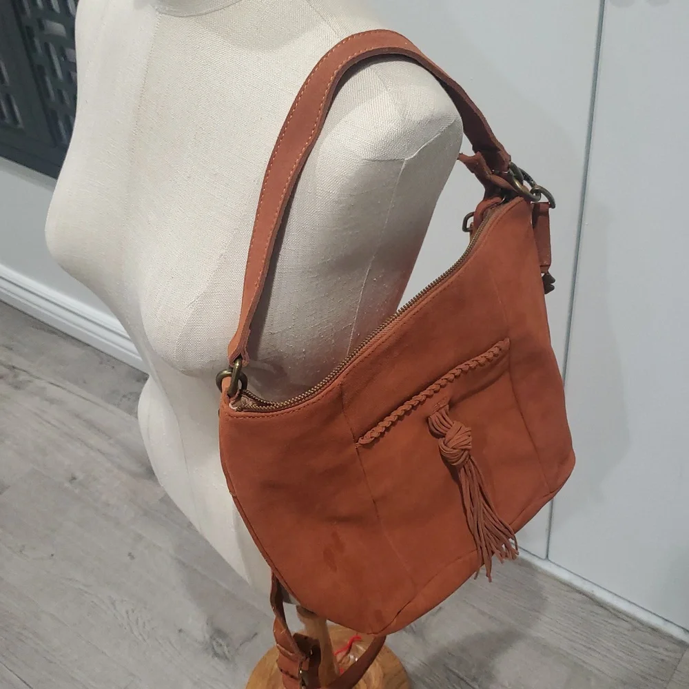 Lucky Brand Suede Hobo Tote Brown Bag –  Crossbody, Boho Chic Everyday Purse